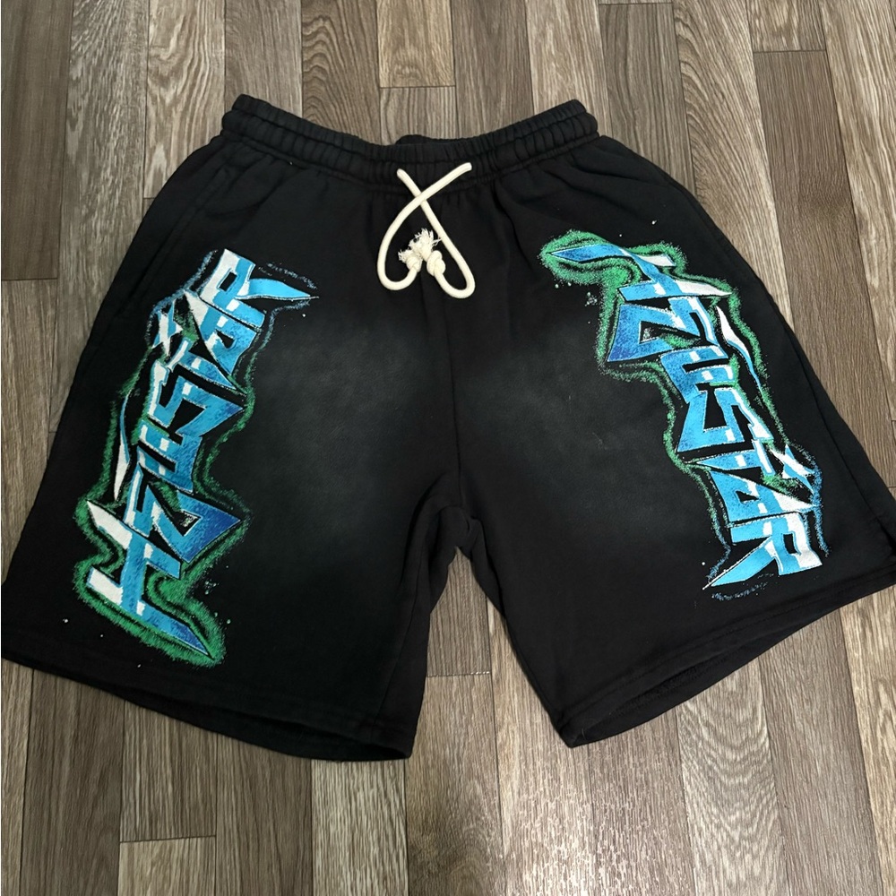 Graphic Black Shorts with Blue and Green Design